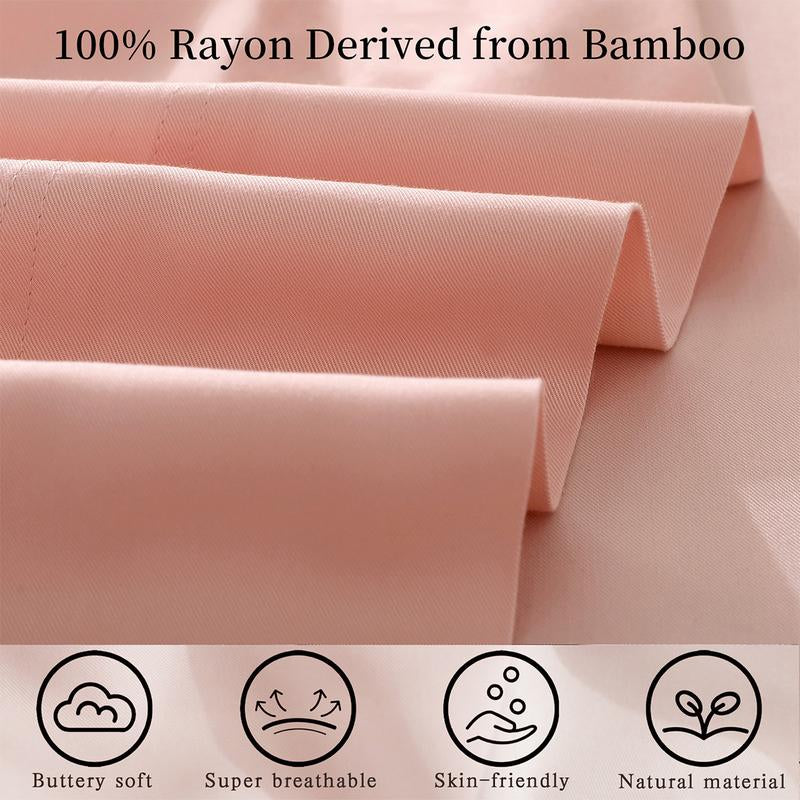 Bed Sheets Set Queen Size (4Pc), Rayon Derived from Bamboo, Cooling Sheets with Fitted Deep Pockets, Hotel Luxury Bedding Sheets & Pillowcases, Christmas, New Year Gift