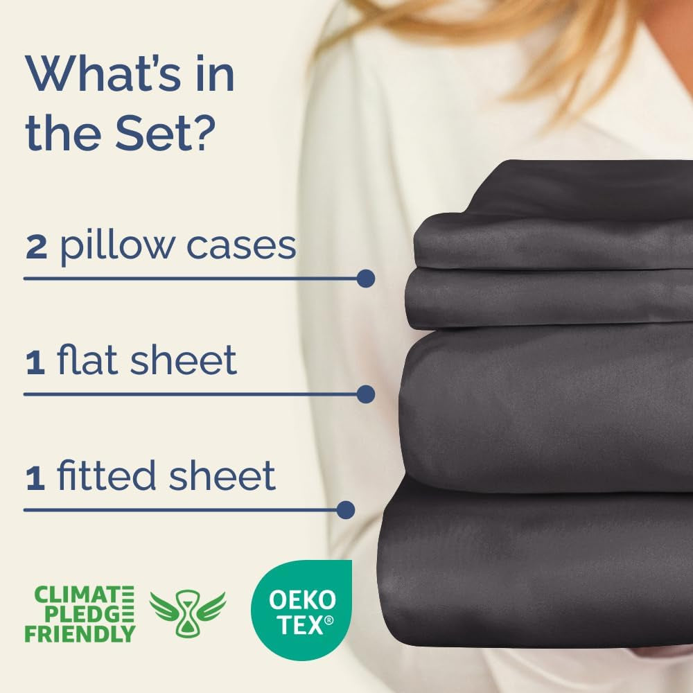 400 Thread Count Cotton Sheet Set - King Size 100% Cotton Sheets - Easily Fits 8" to 16" Mattress - Silky-Soft, Wrinkle Free, Breathable & Comfy - Deep Pockets & Hotel Quality Bedding Set - Dark Grey