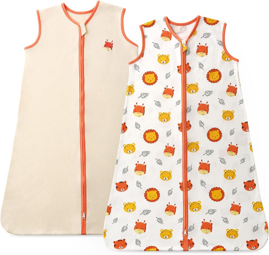 2 Pack Baby Sleep Sack, Unisex Sleeveless Cotton Baby Wearable Blanket with 2 Way Zipper, All Season Soft Baby Sleep Bag Suit for Baby Toddler