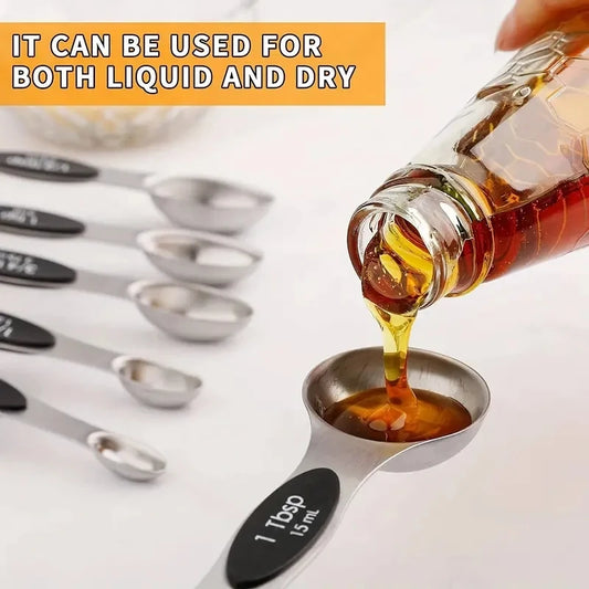 1 Set of High-Quality Stainless Steel Measuring Spoons, Including 8 Double-Sided Magnetic Measuring Spoons and 1 Level, for Dryi