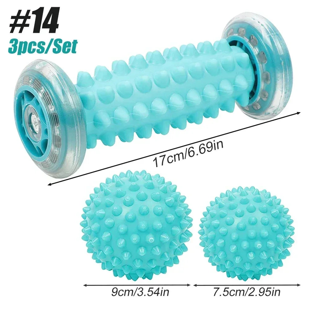 Massage Ball & Foot Roller, Spiky Ball, Lacrosse Ball Massage Roller, Relieve Plantar Fasciitis, Deep & Superficial Muscle Pain
