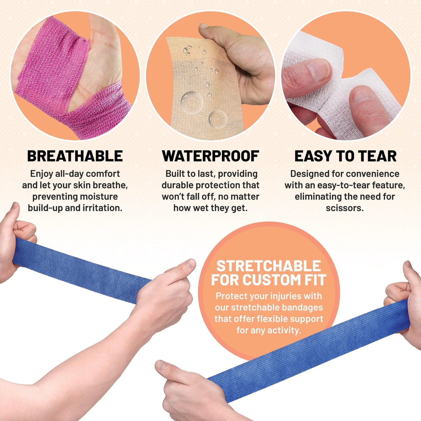 Self Adherent Cohesive Wrap Bandages 2 Inches X 5 Yards 12 Count