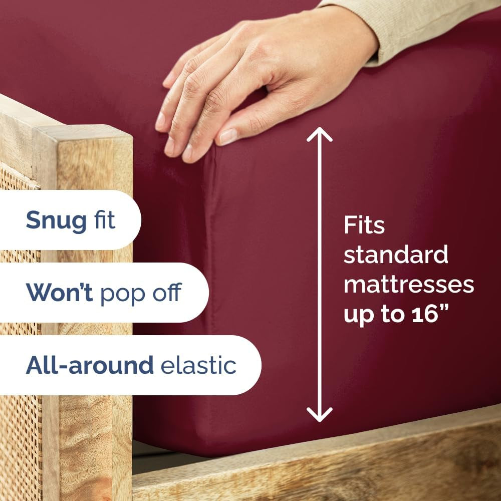 400 Thread Count Cotton Sheet Set - Queen Size 100% Cotton Sheets - Easily Fits 8" to 16" Mattress - Silky-Soft, Wrinkle Free, Breathable & Comfy - Deep Pockets & Hotel Quality Bedding Set - Burgundy