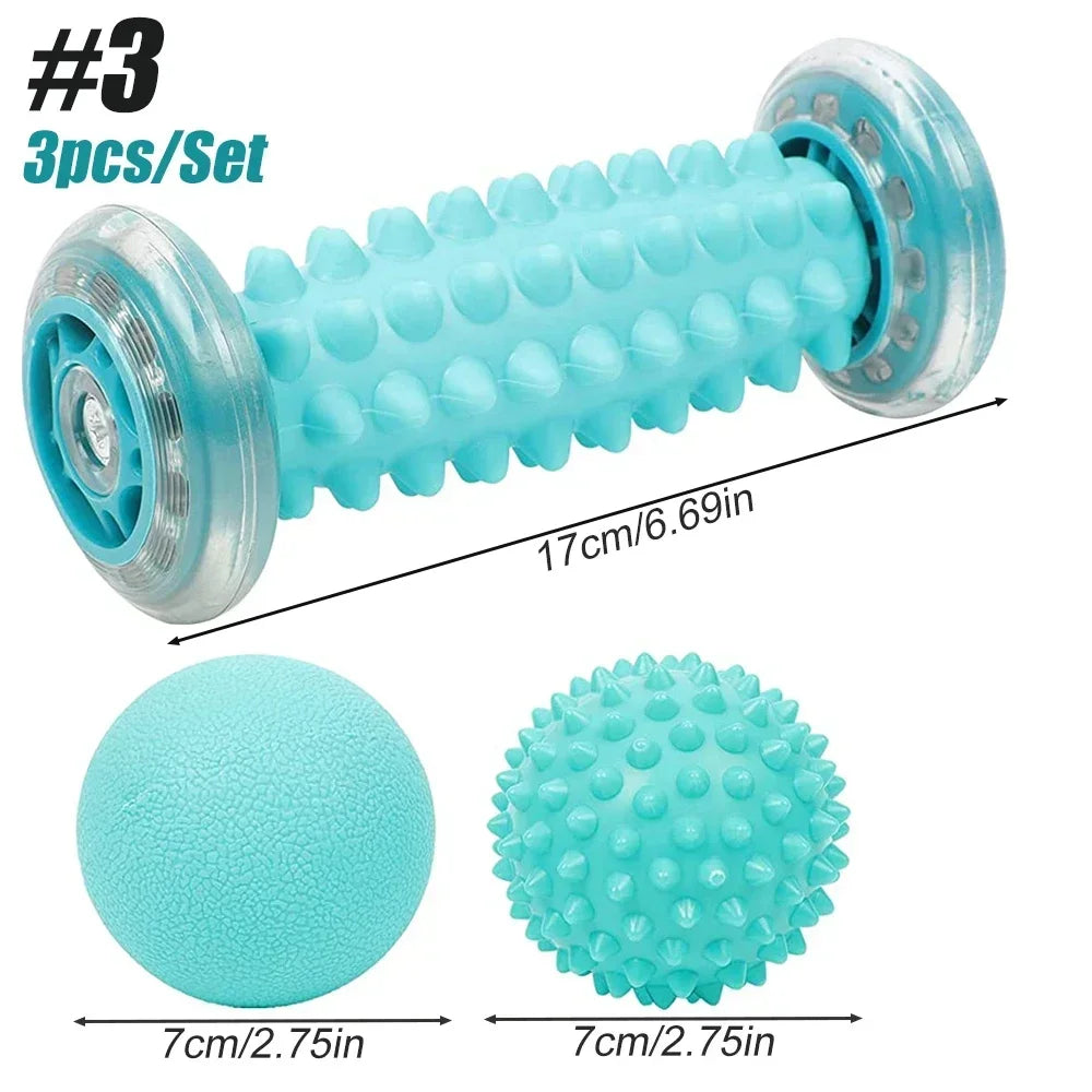 Massage Ball & Foot Roller, Spiky Ball, Lacrosse Ball Massage Roller, Relieve Plantar Fasciitis, Deep & Superficial Muscle Pain